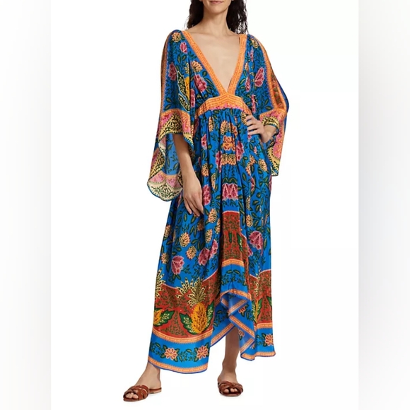 21. NWOT FARM RIO PINEAPPLE GARDEN CAFTAN MAXI DRESS SIZE XXS - Picture 3 of 8